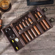 Boîte à cigares en cuir 7 places avec humidificateur et compartiments